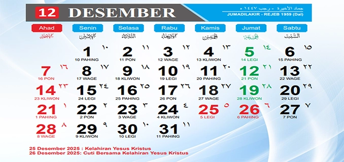Kalender Lengkap Desember 2025 Libur Nasional Jadwal Aktivitas