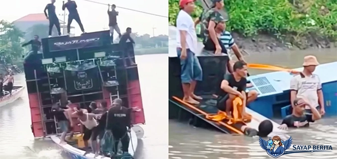 Perahu Angkut Sound Horeg Tenggelam di Sidoarjo Muara
